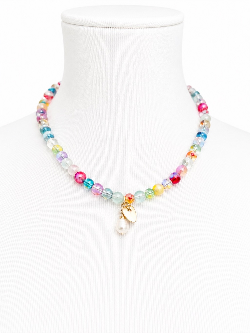 Colorful Handmade Glass Beaded Necklace Gold Charm Fresh Water Pearl